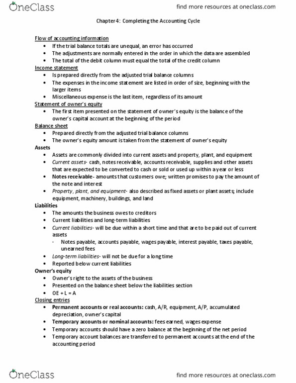 ACG 2021 Chapter Notes - Chapter 4: Accounts Payable, Current Liability, Trial Balance thumbnail