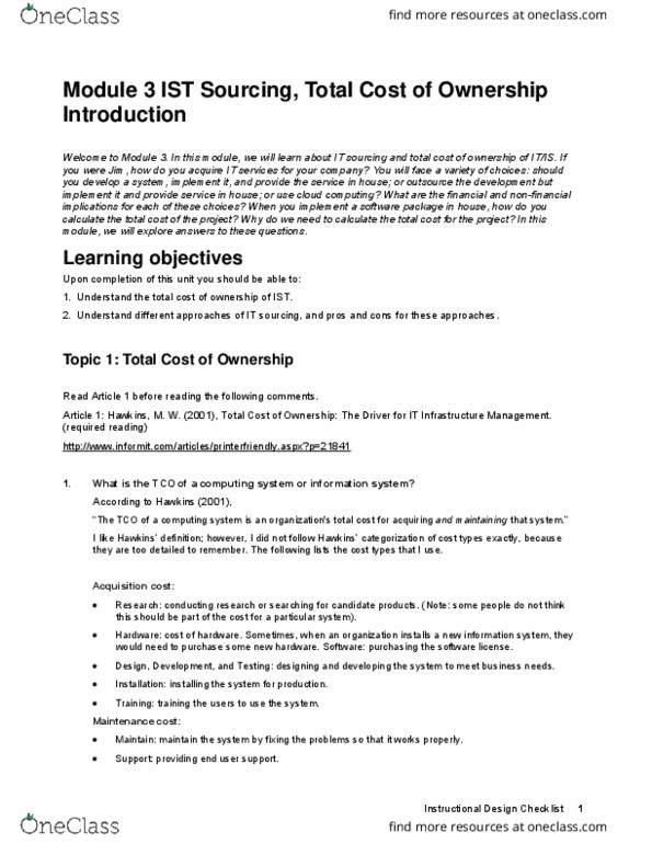 MIS 2000 Lecture Notes - Lecture 3: Software License, Cloud Computing, Instructional Design thumbnail