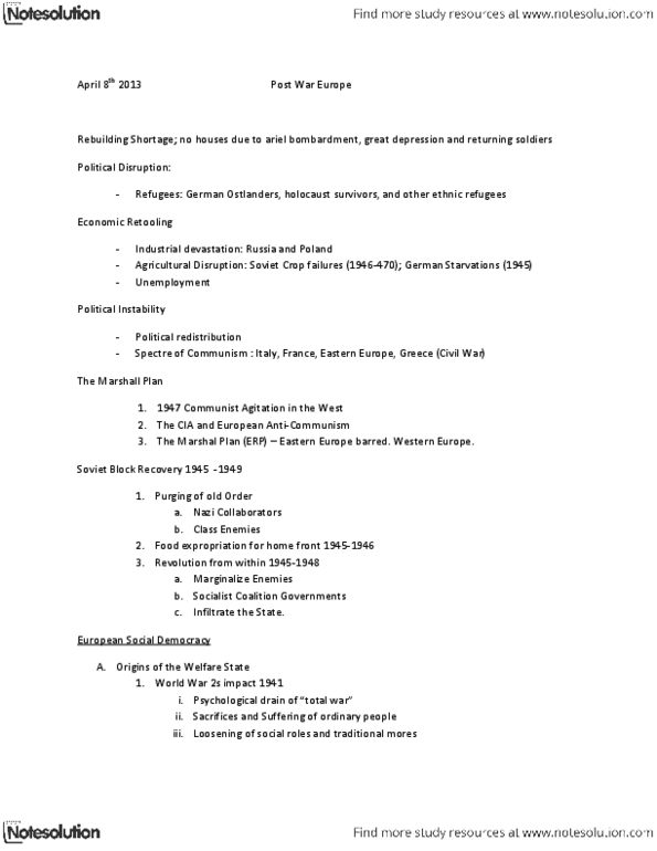 HIS 1120 Lecture Notes - Marshall Plan, Total War, Red Terror thumbnail