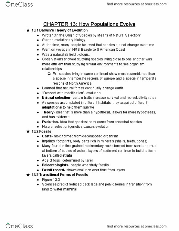 BIOL 1011 Chapter Notes - Chapter 13: Allele Frequency, Gene Pool, Microevolution thumbnail