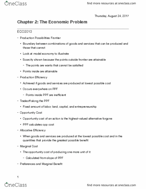 ECO 2013 Chapter Notes - Chapter 2: Opportunity Cost, Capital Accumulation, W. M. Keck Observatory thumbnail