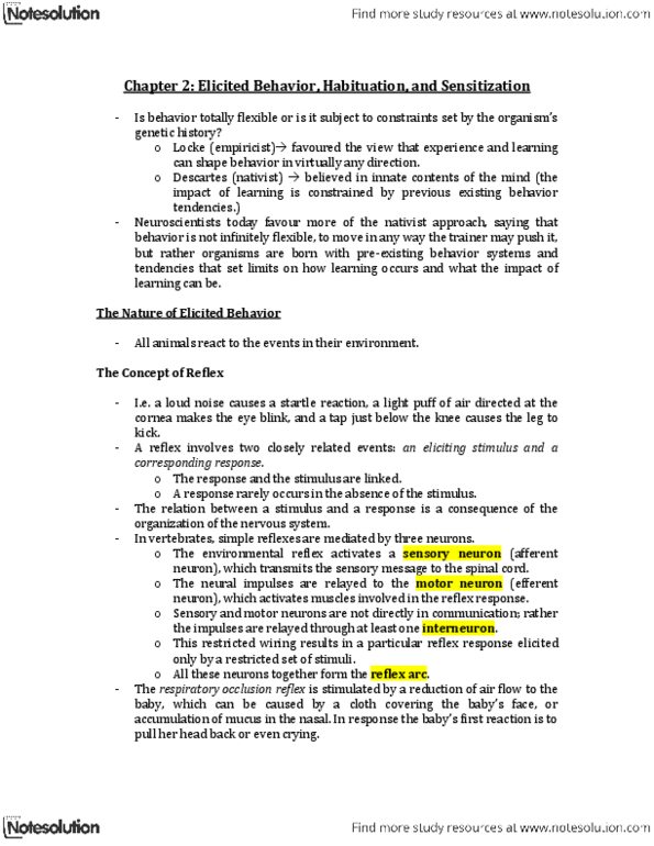 PSYC 2330 Chapter Notes - Chapter 2: Startle Response, Supernormal Stimulus, Habituation thumbnail