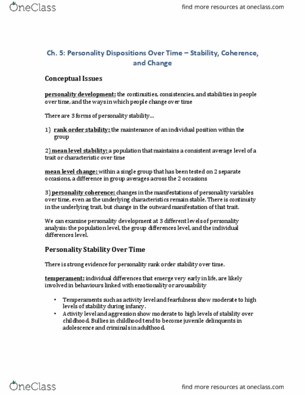 PSYC 2740 Chapter Notes - Chapter 5: Longitudinal Study, Neuroticism, Sensation Seeking thumbnail