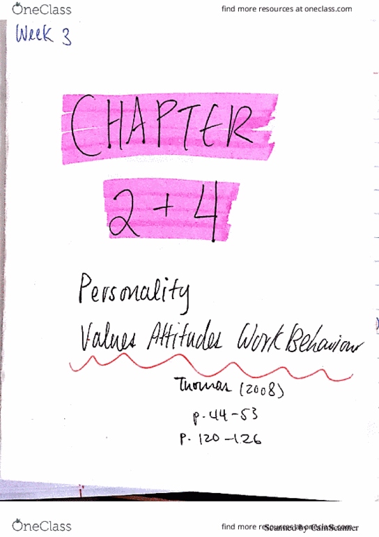 MGIB02H3 Lecture 3: Chapter 2&4 - Personality. Values Attitudes and Work Behaviour thumbnail