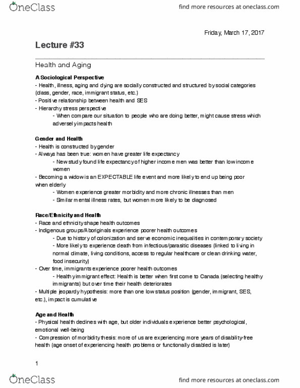 SOCIOL 1A06 Lecture Notes - Lecture 33: Social Stigma, Chronic Condition, Ageism thumbnail