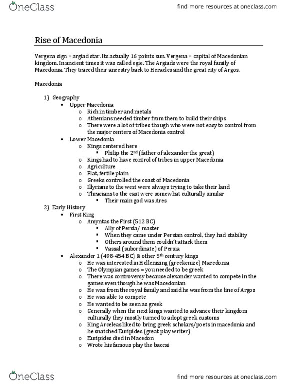 CLAS201 Lecture Notes - Lecture 1: List Of Ancient Macedonians, Upper Macedonia, Lower Macedonia thumbnail