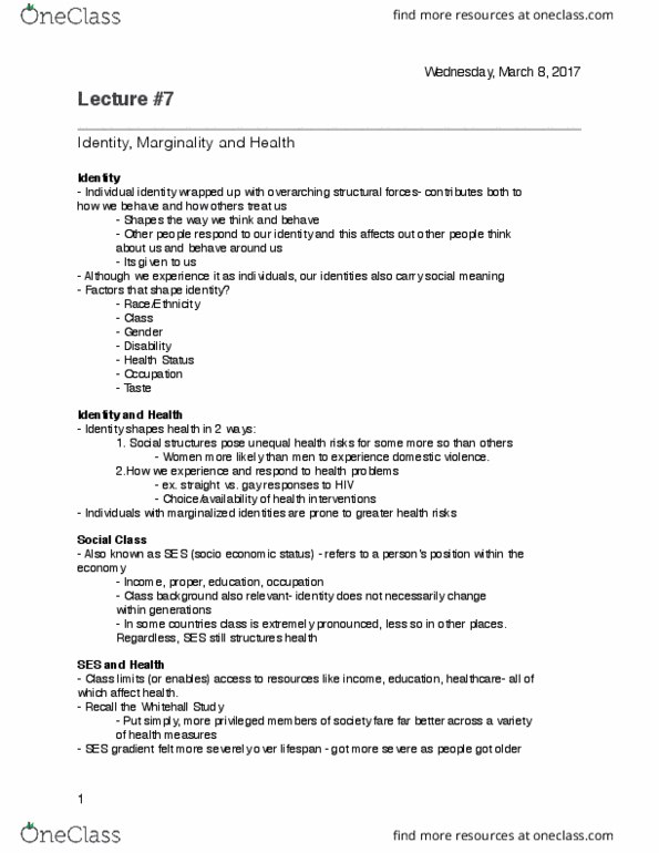 HLTHAGE 1AA3 Lecture Notes - Lecture 7: Redlining, Whitehall Study, Heterosexuality thumbnail