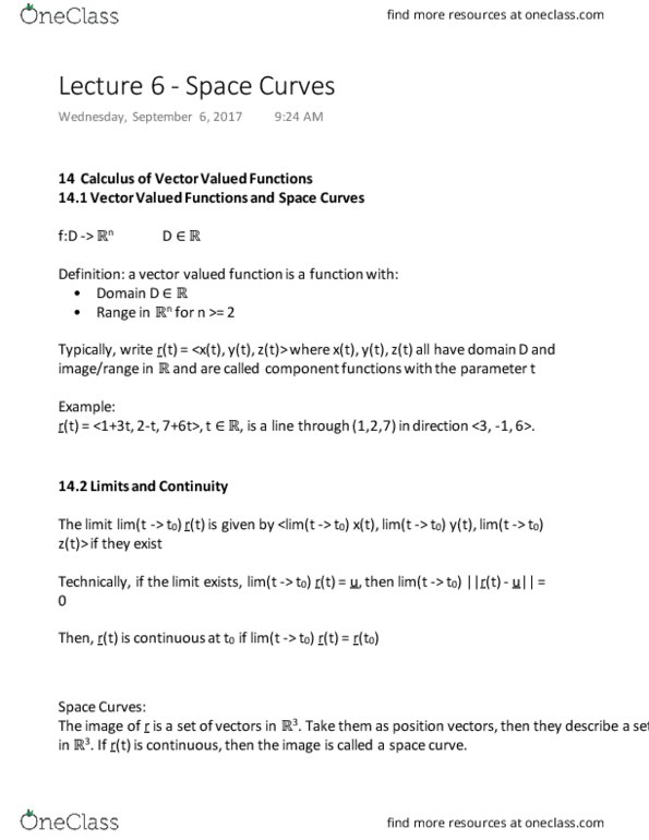 MATH 1920 Lecture Notes - Lecture 6: Curve, Trigonometric Functions thumbnail