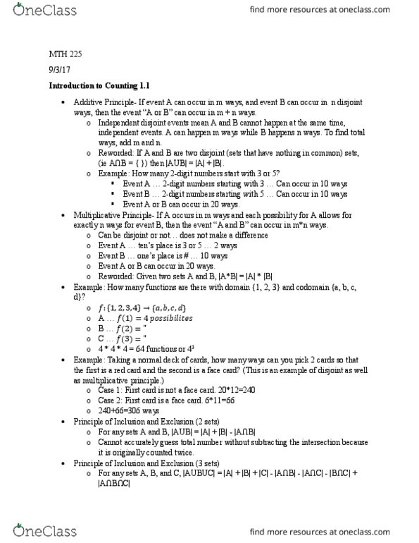 MTH 225 Lecture Notes - Lecture 1: Face Card thumbnail