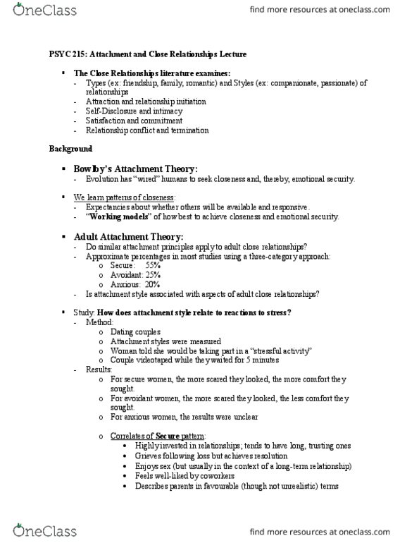 PSYC 215 Lecture Notes - Lecture 12: Attachment Theory, Bulimia Nervosa, Social Cognition thumbnail