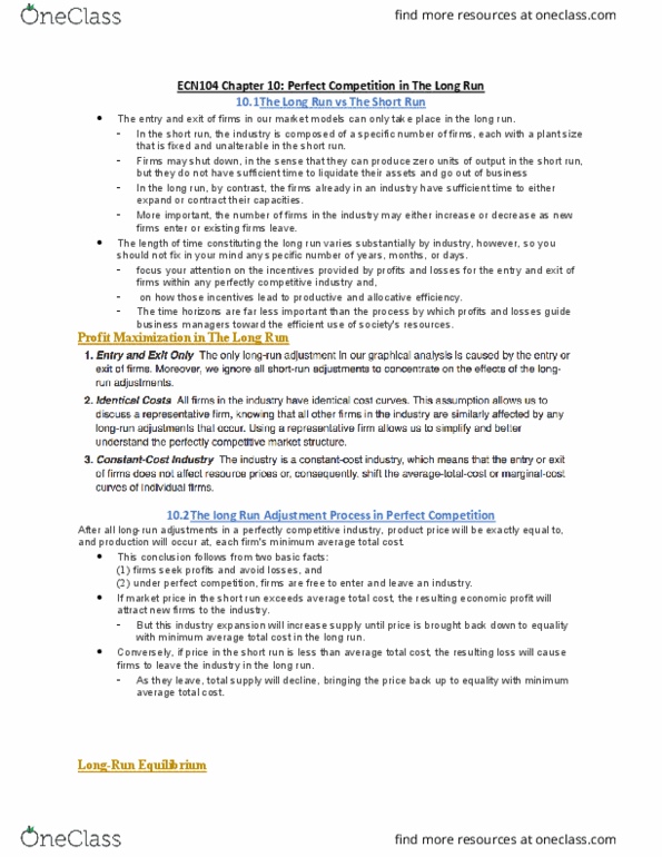 ECN 104 Chapter Notes - Chapter 10: Economic Equilibrium, Competitive Equilibrium, Demand Curve thumbnail