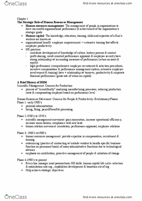 HTH 503 Lecture Notes - Lecture 1: Human Resource Management, Performance Appraisal, Organizational Culture thumbnail