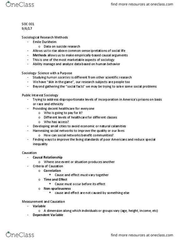 SOC 001 Lecture Notes - Lecture 4: Participant Observation, Social Fact thumbnail