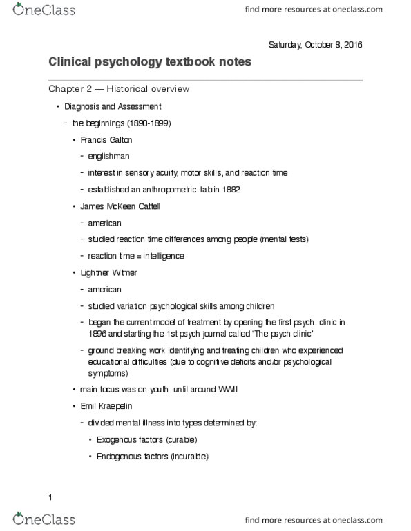 Psychology 2310A/B Chapter Notes - Chapter 2: Minnesota Multiphasic Personality Inventory, American Psychological Association, James Mckeen Cattell thumbnail