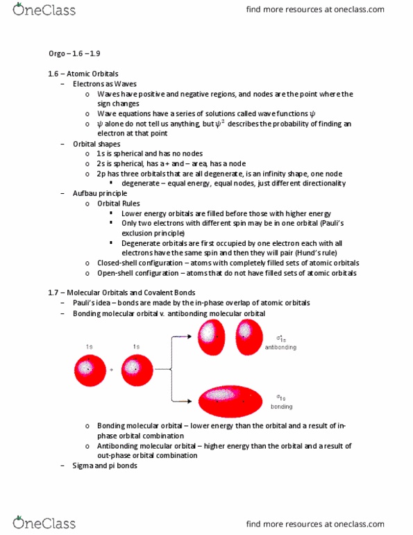CHM 203 Chapter Notes - Chapter 1: Antibonding Molecular Orbital, Aufbau Principle, Empirical Formula thumbnail
