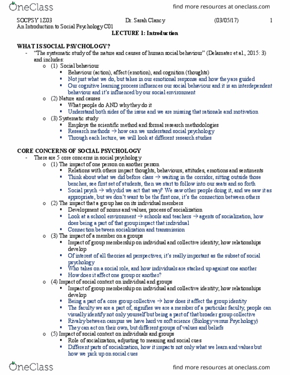 SOCPSY 1Z03 Lecture Notes - Lecture 1: Dual Process Theory, Social Constructionism, Social Psychology thumbnail