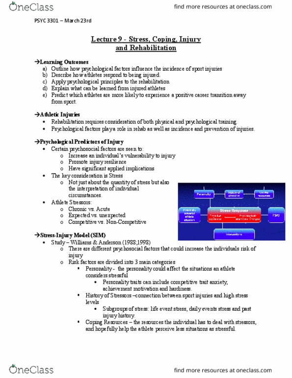 PSYC 3301 Lecture Notes - Lecture 9: Exact Sciences, Physical Therapy, Eustress thumbnail