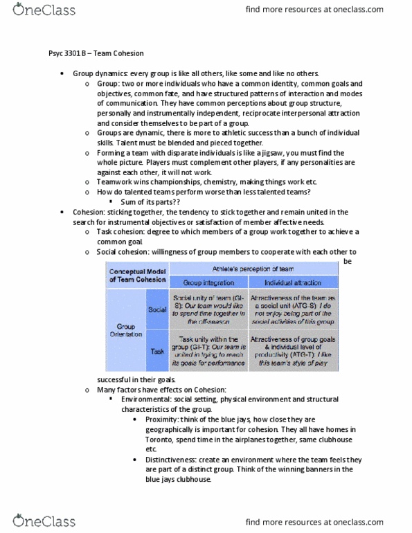 PSYC 3301 Lecture Notes - Lecture 10: Group Cohesiveness, Interpersonal Attraction, Team Building thumbnail