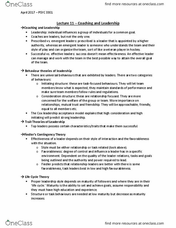 PSYC 3301 Lecture Notes - Lecture 11: Institute For Operations Research And The Management Sciences, Contingency Theory, Reinforcement thumbnail