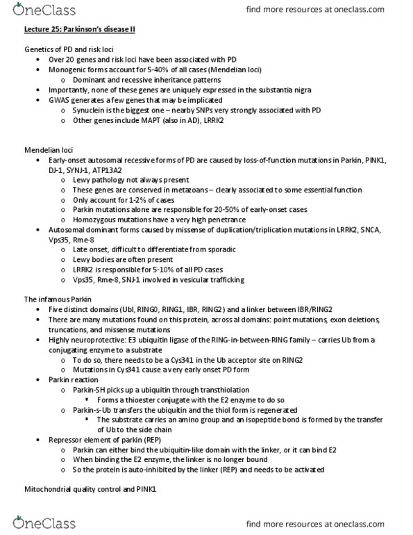 PHAR 562 Lecture Notes - Lecture 25: Lrrk2, Gtpase, Penetrance thumbnail