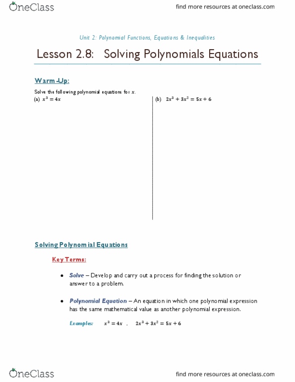 MAT100H5 Lecture Notes - Lecture 9: Algebraic Equation thumbnail