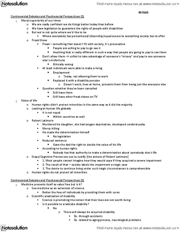 PSY345H5 Lecture Notes - Lecture 10: Cerebral Palsy, Euthanasia, Genetic Counseling thumbnail