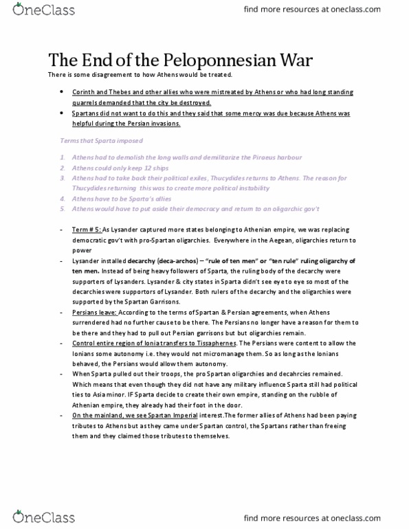 HIS2102 Lecture 20: April 3 The End of the Peloponnesian War (D) thumbnail
