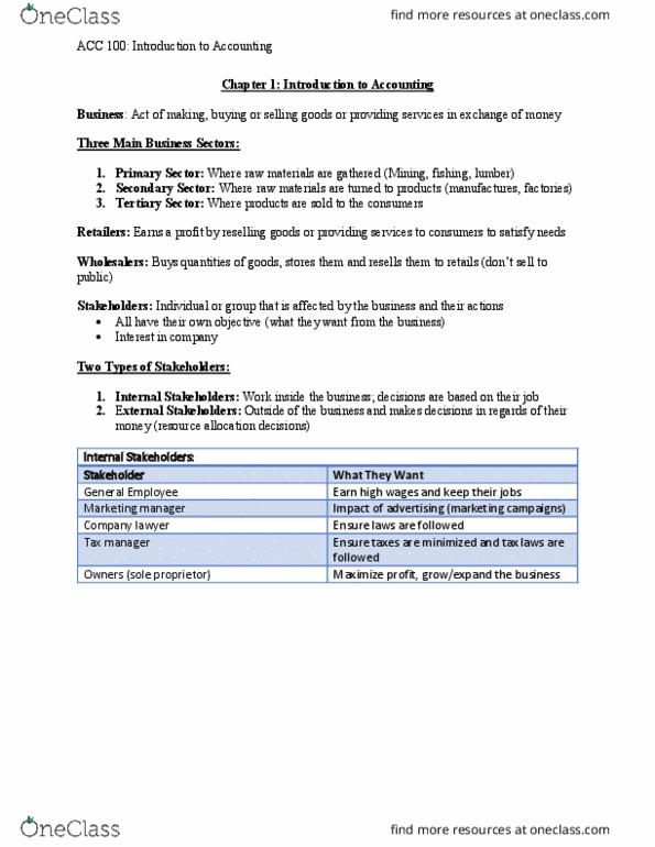 ACC 100 Chapter Notes - Chapter 1: Cash Flow thumbnail