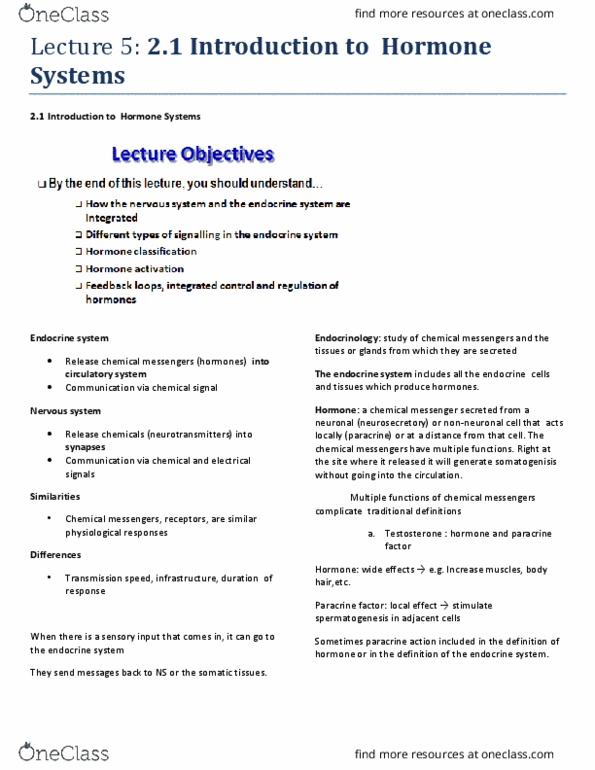 BIO 3303 Lecture Notes - Lecture 5: Cortisol, Postganglionic Nerve Fibers, Corticosterone thumbnail