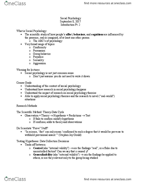 PSYCH 2C03 Lecture Notes - Lecture 2: Operationalization, Research Question, Internal Validity thumbnail