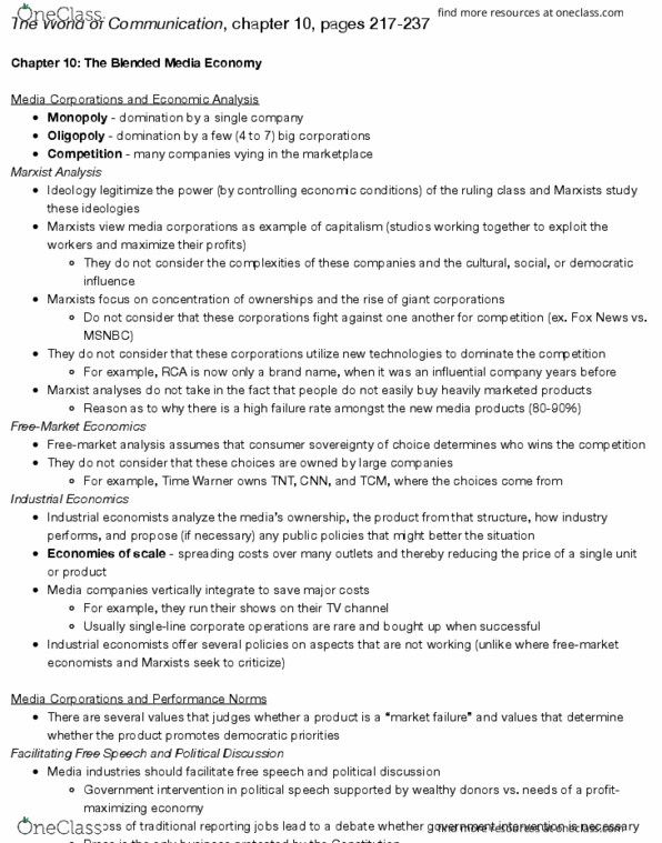 COM CO 101 Chapter Notes - Chapter 10: Columbia University Graduate School Of Journalism, Clayton Antitrust Act, Root Mean Square thumbnail