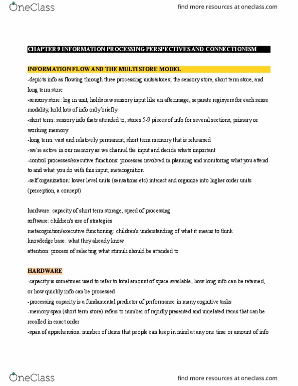 PS275 Chapter Notes - Chapter 9: Afterimage, Memory Span, Implicit Learning thumbnail