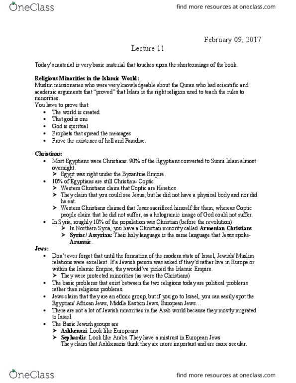 Religious Studies 1023E Lecture Notes - Lecture 9: Fatimid Caliphate, History Of The Jews In Africa, Ashkenazi Jews thumbnail