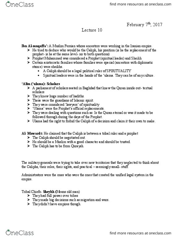 Religious Studies 1023E Lecture Notes - Lecture 10: Quraysh, List Of Knot Terminology, Ulama thumbnail