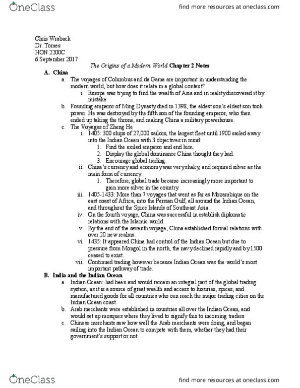 HON 2200C Chapter 2: Chapter 2 Notes Marks thumbnail