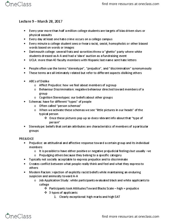 PSYC 2120 Lecture Notes - Lecture 9: Circadian Rhythm, Realistic Conflict Theory, Implicit-Association Test thumbnail