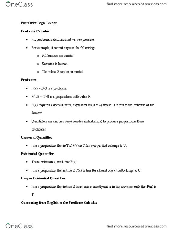 COSI 29a Lecture Notes - Lecture 2: Propositional Calculus thumbnail