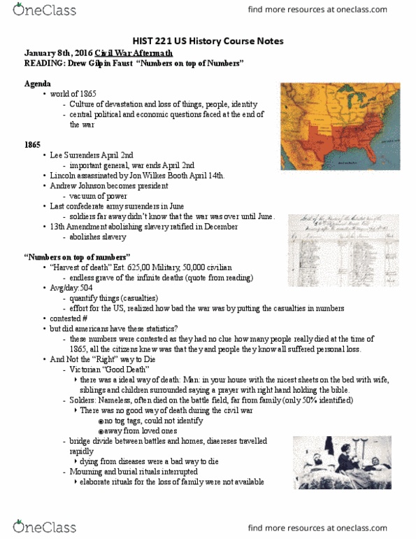 HIST 221 Lecture Notes - Lecture 1: Breadbasket, Phycology, Emancipation Proclamation thumbnail
