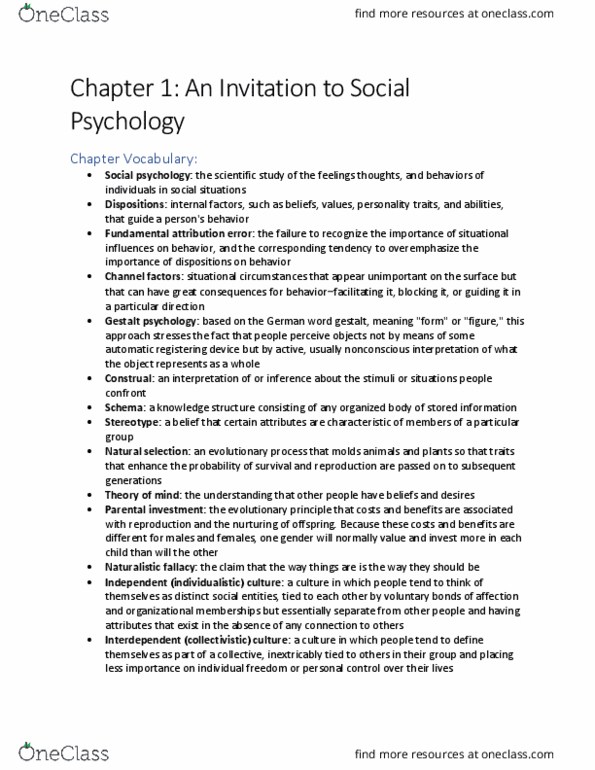 PSY 319K Chapter 1: An Invitation to Social Psychology thumbnail