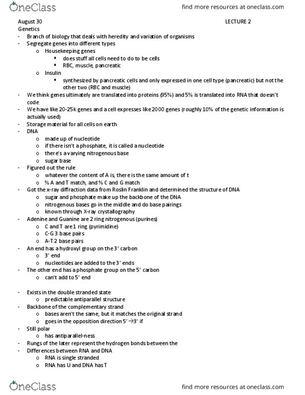 BIOL3190 Lecture Notes - Lecture 2: Locus Control Region, Methionine, Dna Replication thumbnail