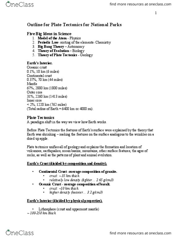 EARTHSC 1105 Lecture Notes - Lecture 3: Mount Rainier National Park, Volcanic Arc, Mantle Convection thumbnail