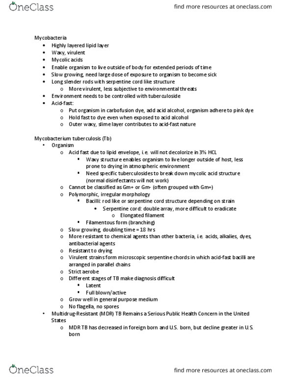 NURS 3110 Lecture Notes - Lecture 18: Genetic Predisposition, Mycobacterium Leprae, Rifampicin thumbnail