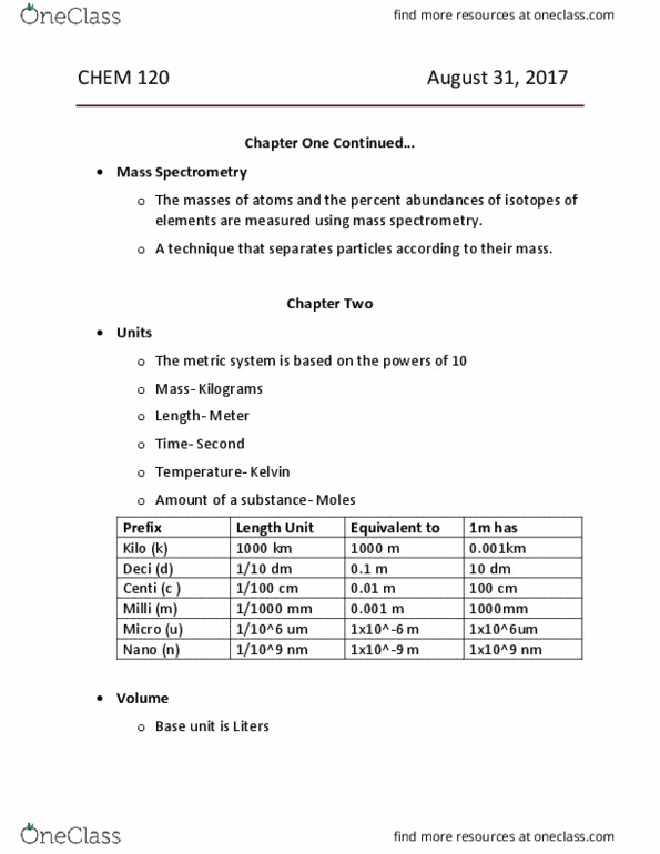 CHEM 120 Lecture Notes - Lecture 3: Decimal Mark, Significant Figures thumbnail