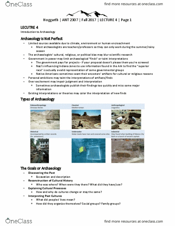ANT 2307 Lecture Notes - Lecture 4: Trowel, Ground-Penetrating Radar, Paleontology thumbnail