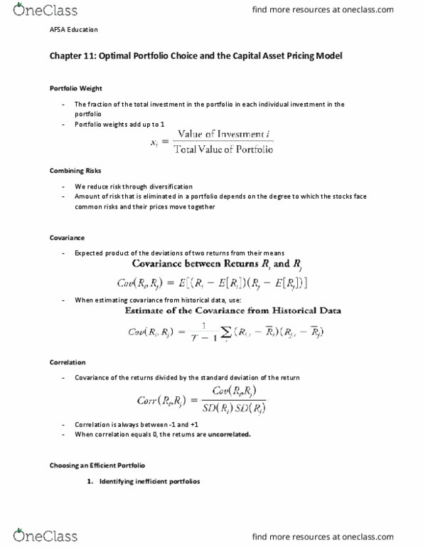 AFM291 Lecture Notes - Lecture 11: Sharpe Ratio, Weighted Arithmetic Mean, Capital Market thumbnail