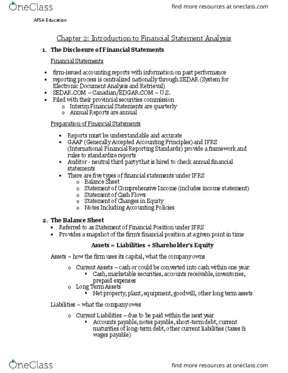 AFM291 Lecture Notes - Lecture 2: Retained Earnings, International Financial Reporting Standards, Current Liability thumbnail