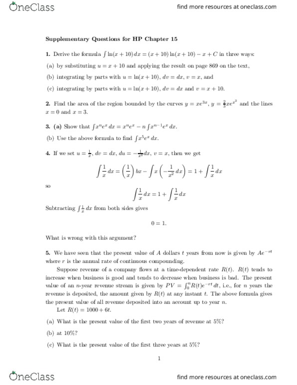 MAT133Y1 Lecture Notes - Lecture 15: Economic Equilibrium, Improper Integral, Isoelastic Utility thumbnail