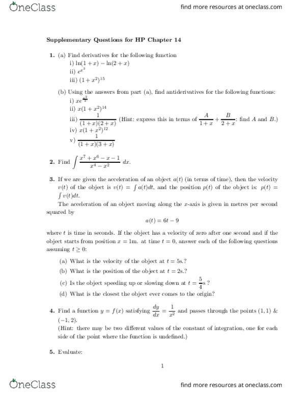MAT133Y1 Lecture Notes - Lecture 14: Quadratic Function, Antiderivative, Product Rule thumbnail