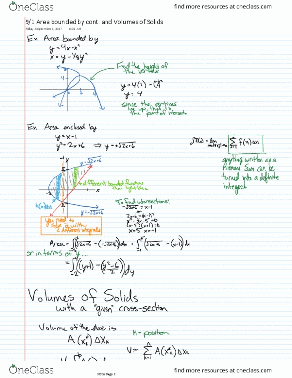MATH-182 Lecture 3: MATH 182 Lecture 3: Calculus II: Area bounded by lines cont. and Volumes of Solids thumbnail