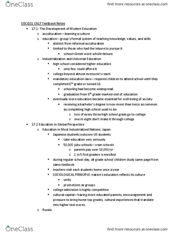 SOCI 101 Chapter Notes - Chapter 17: Asian Americans, Social Inequality, School Violence thumbnail